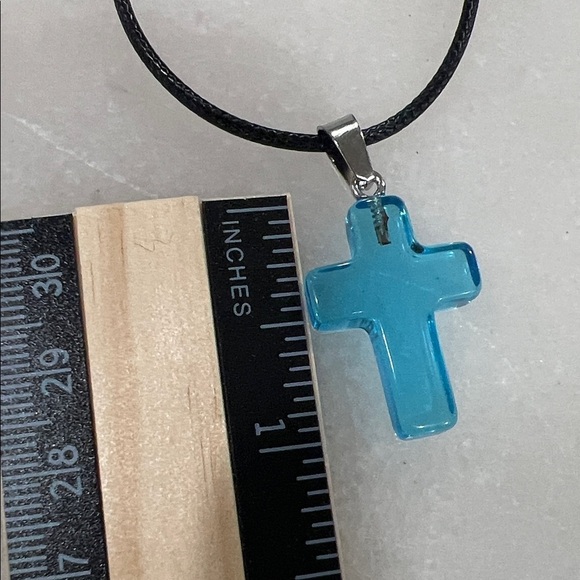 Aqua Cross Resin Pendant Necklace - Picture 3 of 5